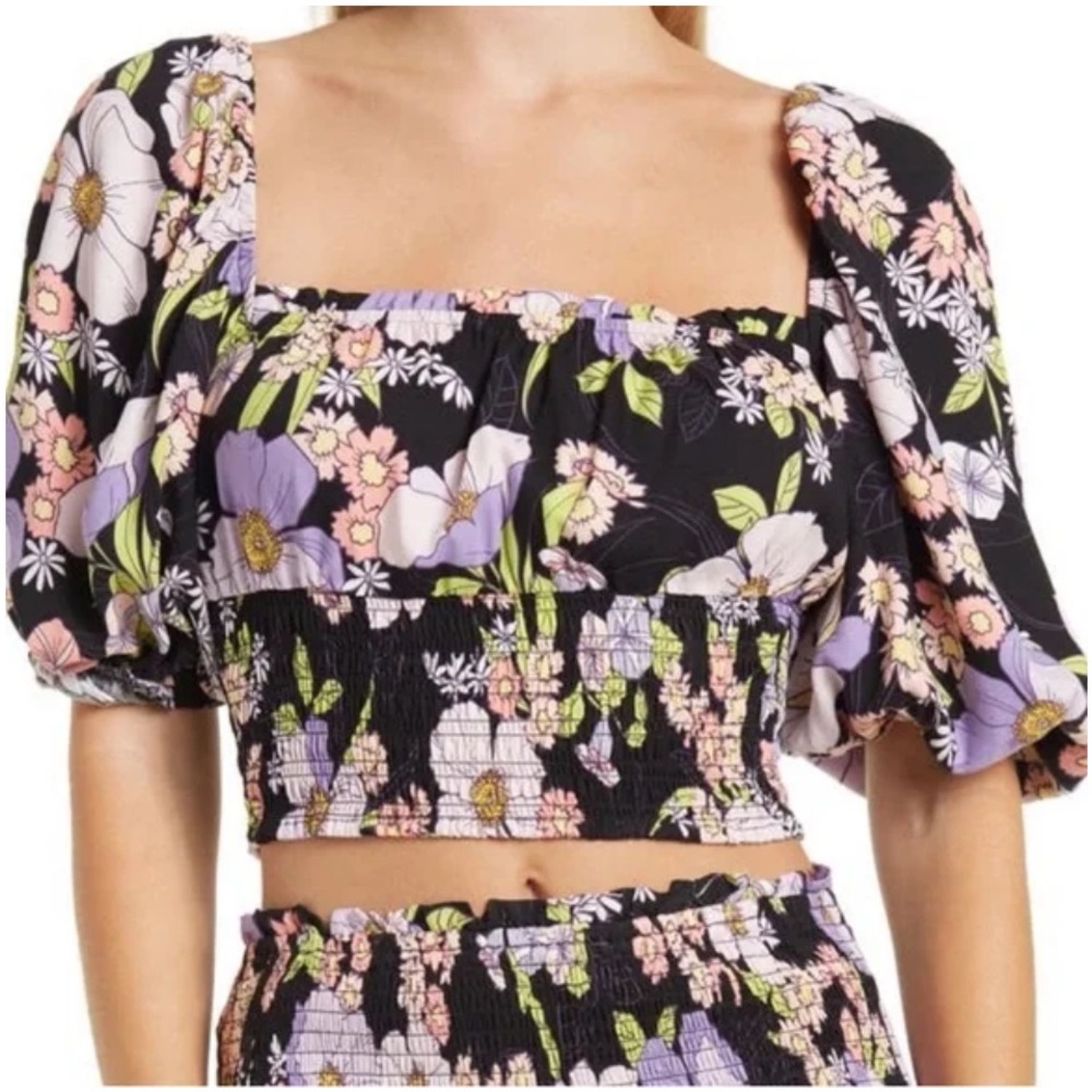 AFRM Waverly Floral Puff Sleeve Cropped Top